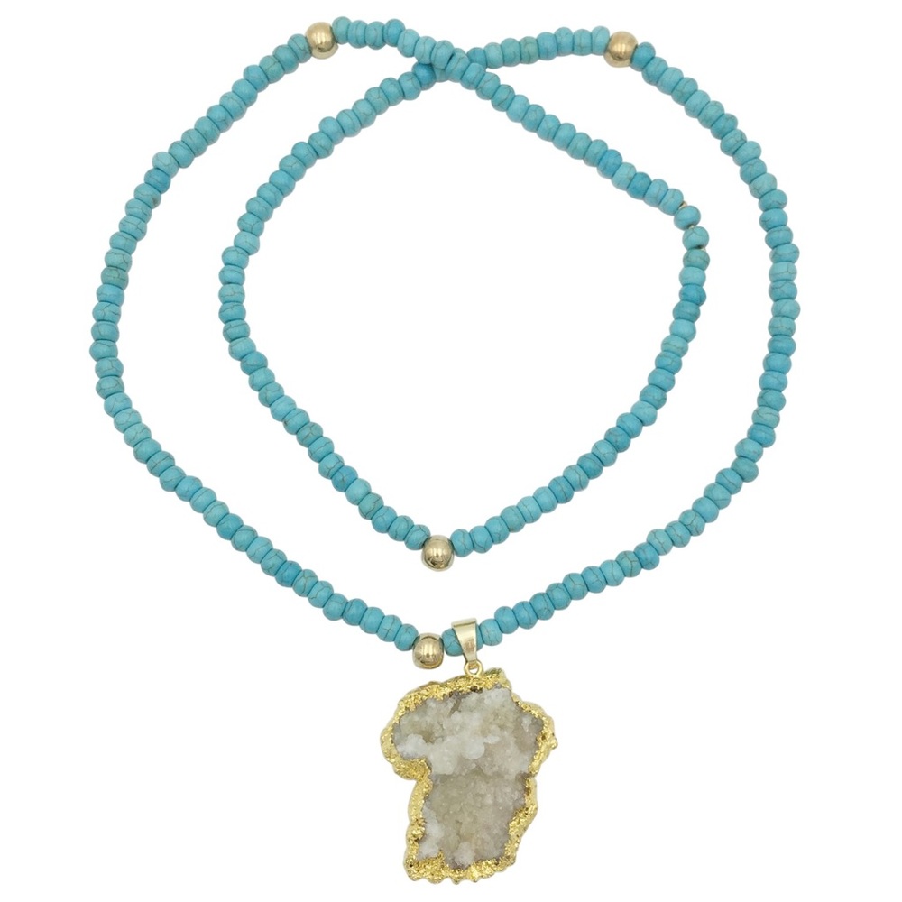 Long Turquoise Crystal Geode Raw Stone Necklace